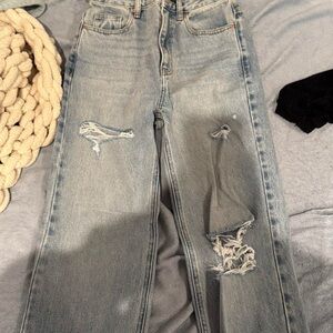 Pacific Sunwear Light Blue Distressed Straight Leg Jeans